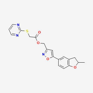 (5-(2-Methyl-2,3-dihydrobenzofuran-5-yl)isoxazol-3-yl)methyl 2-(pyrimidin-2-ylthio)acetate