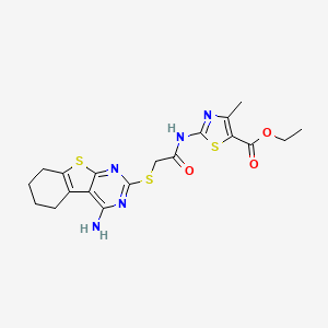 molecular formula C19H21N5O3S3 B2639522 2-({[(4-氨基-5,6,7,8-四氢[1]苯并噻吩并[2,3-d]嘧啶-2-基)硫代]乙酰}氨基)-4-甲基-1,3-噻唑-5-羧酸乙酯 CAS No. 488731-79-9