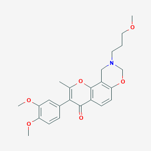 molecular formula C24H27NO6 B2639523 3-(3,4-dimethoxyphenyl)-9-(3-methoxypropyl)-2-methyl-9,10-dihydrochromeno[8,7-e][1,3]oxazin-4(8H)-one CAS No. 1010902-18-7