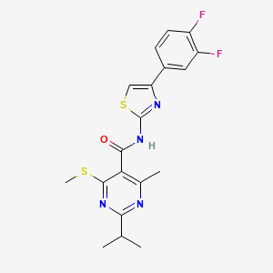 molecular formula C19H18F2N4OS2 B2639524 N-[4-(3,4-difluorophenyl)-1,3-thiazol-2-yl]-4-methyl-6-(methylsulfanyl)-2-(propan-2-yl)pyrimidine-5-carboxamide CAS No. 1090910-09-0