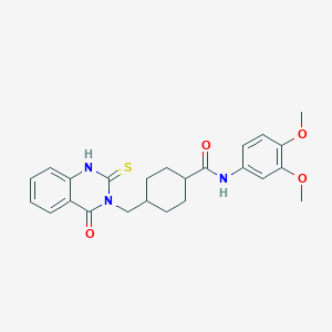 molecular formula C24H27N3O4S B2639538 N-(3,4-二甲氧基苯基)-4-((4-氧代-2-硫代-1,2-二氢喹唑啉-3(4H)-基)甲基)环己烷甲酰胺 CAS No. 443351-59-5