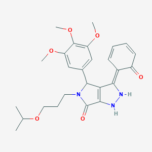 molecular formula C26H31N3O6 B263954 (3Z)-3-(6-oxocyclohexa-2,4-dien-1-ylidene)-5-(3-propan-2-yloxypropyl)-4-(3,4,5-trimethoxyphenyl)-2,4-dihydro-1H-pyrrolo[3,4-c]pyrazol-6-one 