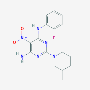 molecular formula C16H19FN6O2 B2639554 N4-(2-fluorophenyl)-2-(3-methylpiperidin-1-yl)-5-nitropyrimidine-4,6-diamine CAS No. 713126-62-6