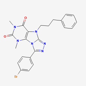 molecular formula C23H21BrN6O2 B2639563 8-(4-Bromophenyl)-1,3-dimethyl-5-(3-phenylpropyl)purino[8,9-c][1,2,4]triazole-2,4-dione CAS No. 921788-28-5