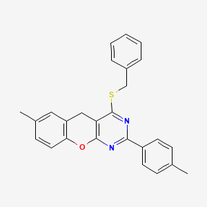 molecular formula C26H22N2OS B2639570 4-(benzylthio)-7-methyl-2-(p-tolyl)-5H-chromeno[2,3-d]pyrimidine CAS No. 895641-88-0