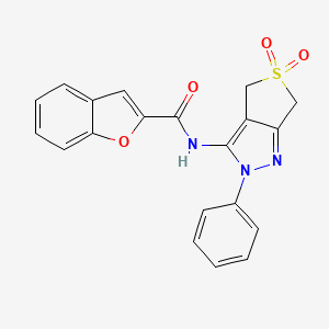 molecular formula C20H15N3O4S B2639587 N-(5,5-dioxido-2-phenyl-4,6-dihydro-2H-thieno[3,4-c]pyrazol-3-yl)benzofuran-2-carboxamide CAS No. 893927-83-8