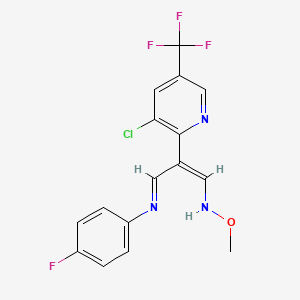 molecular formula C16H12ClF4N3O B2639596 2-[3-chloro-5-(trifluoromethyl)-2-pyridinyl]-3-(4-fluoroanilino)acrylaldehyde O-methyloxime CAS No. 320420-71-1