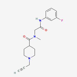 molecular formula C18H22FN3O2 B2639633 N-(3-fluorophenyl)-2-{N-methyl-1-[1-(prop-2-yn-1-yl)piperidin-4-yl]formamido}acetamide CAS No. 1252380-82-7