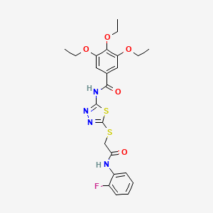 molecular formula C23H25FN4O5S2 B2639643 3,4,5-三乙氧基-N-[5-[2-(2-氟苯胺基)-2-氧代乙基]硫代-1,3,4-噻二唑-2-基]苯甲酰胺 CAS No. 392298-74-7