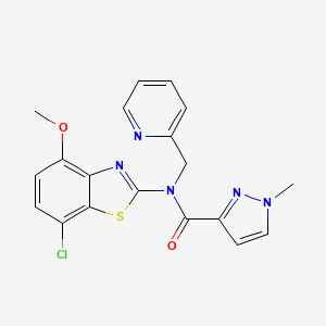 molecular formula C19H16ClN5O2S B2639667 N-(7-chloro-4-methoxybenzo[d]thiazol-2-yl)-1-methyl-N-(pyridin-2-ylmethyl)-1H-pyrazole-3-carboxamide CAS No. 1209188-81-7