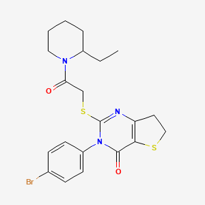 molecular formula C21H24BrN3O2S2 B2639674 3-(4-Bromophenyl)-2-[2-(2-ethylpiperidin-1-yl)-2-oxoethyl]sulfanyl-6,7-dihydrothieno[3,2-d]pyrimidin-4-one CAS No. 687565-99-7