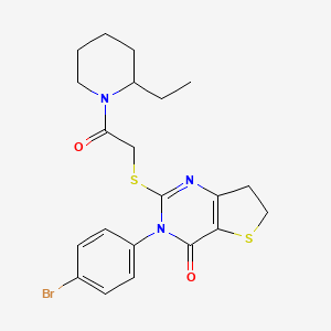 molecular formula C21H24BrN3O2S2 B2639674 3-(4-bromophenyl)-2-{[2-(2-ethylpiperidin-1-yl)-2-oxoethyl]sulfanyl}-3H,4H,6H,7H-thieno[3,2-d]pyrimidin-4-one CAS No. 687565-99-7