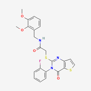 molecular formula C23H20FN3O4S2 B2639677 N-(2,3-dimethoxybenzyl)-2-{[3-(2-fluorophenyl)-4-oxo-3,4-dihydrothieno[3,2-d]pyrimidin-2-yl]sulfanyl}acetamide CAS No. 1260998-99-9