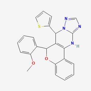 molecular formula C23H18N4O2S B2639678 6-(2-methoxyphenyl)-7-(thiophen-2-yl)-7,12-dihydro-6H-chromeno[4,3-d][1,2,4]triazolo[1,5-a]pyrimidine CAS No. 868147-44-8