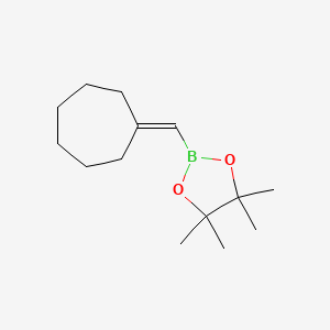 molecular formula C14H25BO2 B2639697 2-(Cycloheptylidenemethyl)-4,4,5,5-tetramethyl-1,3,2-dioxaborolane CAS No. 2246751-56-2