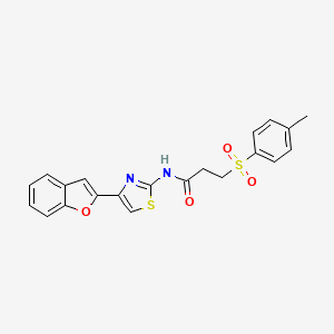 molecular formula C21H18N2O4S2 B2639701 N-(4-(苯并呋喃-2-基)噻唑-2-基)-3-甲苯磺酰基丙酰胺 CAS No. 941918-57-6