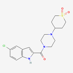 molecular formula C18H22ClN3O3S B2639708 (5-chloro-1H-indol-2-yl)(4-(1,1-dioxidotetrahydro-2H-thiopyran-4-yl)piperazin-1-yl)methanone CAS No. 2034419-67-3