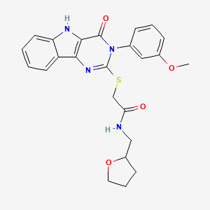 2-[[3-(3-methoxyphenyl)-4-oxo-5H-pyrimido[5,4-b]indol-2-yl]sulfanyl]-N-(oxolan-2-ylmethyl)acetamide