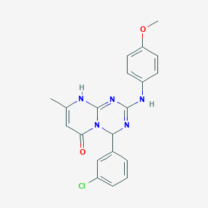 molecular formula C20H18ClN5O2 B263972 4-(3-chlorophenyl)-2-(4-methoxyanilino)-8-methyl-4,9-dihydropyrimido[1,2-a][1,3,5]triazin-6-one 