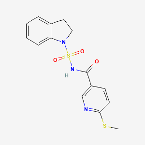 molecular formula C15H15N3O3S2 B2639749 N-(2,3-二氢吲哚-1-磺酰基)-6-甲硫基吡啶-3-甲酰胺 CAS No. 1385439-62-2