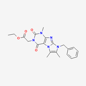 molecular formula C21H23N5O4 B2639755 ethyl 2-(8-benzyl-1,6,7-trimethyl-2,4-dioxo-1H-imidazo[2,1-f]purin-3(2H,4H,8H)-yl)acetate CAS No. 877810-55-4