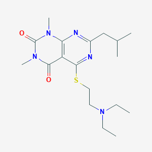 molecular formula C18H29N5O2S B2639790 5-((2-(diethylamino)ethyl)thio)-7-isobutyl-1,3-dimethylpyrimido[4,5-d]pyrimidine-2,4(1H,3H)-dione CAS No. 872596-46-8
