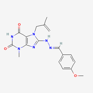 molecular formula C18H20N6O3 B2639792 8-[(2E)-2-[(4-methoxyphenyl)methylidene]hydrazinyl]-3-methyl-7-(2-methylprop-2-enyl)purine-2,6-dione CAS No. 372088-65-8