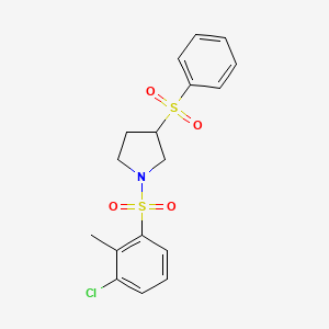 molecular formula C17H18ClNO4S2 B2639795 1-((3-Chloro-2-methylphenyl)sulfonyl)-3-(phenylsulfonyl)pyrrolidine CAS No. 1787917-12-7
