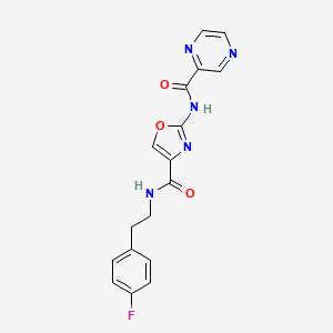 molecular formula C17H14FN5O3 B2639807 N-(4-fluorophenethyl)-2-(pyrazine-2-carboxamido)oxazole-4-carboxamide CAS No. 1396865-23-8