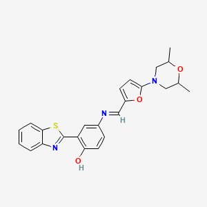 (E)-2-(benzo[d]thiazol-2-yl)-4-(((5-(2,6-dimethylmorpholino)furan-2-yl)methylene)amino)phenol