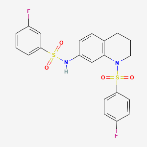 molecular formula C21H18F2N2O4S2 B2639828 3-fluoro-N-(1-((4-fluorophenyl)sulfonyl)-1,2,3,4-tetrahydroquinolin-7-yl)benzenesulfonamide CAS No. 950475-13-5