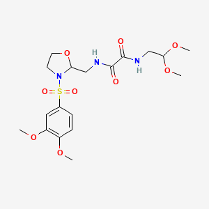 molecular formula C18H27N3O9S B2639839 N1-(2,2-dimethoxyethyl)-N2-((3-((3,4-dimethoxyphenyl)sulfonyl)oxazolidin-2-yl)methyl)oxalamide CAS No. 868983-15-7