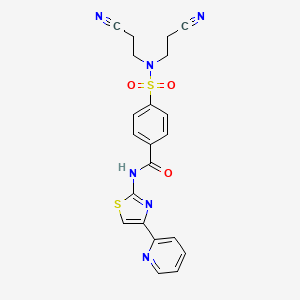 molecular formula C21H18N6O3S2 B2639845 4-[bis(2-cyanoethyl)sulfamoyl]-N-(4-pyridin-2-yl-1,3-thiazol-2-yl)benzamide CAS No. 477242-74-3