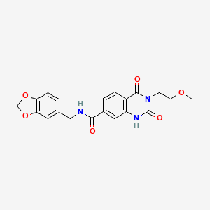 molecular formula C20H19N3O6 B2639849 N-(benzo[d][1,3]dioxol-5-ylmethyl)-3-(2-methoxyethyl)-2,4-dioxo-1,2,3,4-tetrahydroquinazoline-7-carboxamide CAS No. 892269-56-6