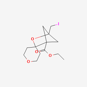 molecular formula C13H19IO4 B2639906 Ethyl 4-(iodomethyl)-3-oxaspiro[bicyclo[2.1.1]hexane-2,4'-oxane]-1-carboxylate CAS No. 2225147-55-5