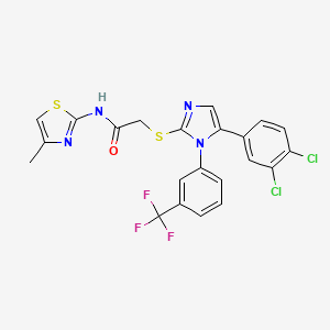 molecular formula C22H15Cl2F3N4OS2 B2639916 2-((5-(3,4-二氯苯基)-1-(3-(三氟甲基)苯基)-1H-咪唑-2-基)硫代)-N-(4-甲基噻唑-2-基)乙酰胺 CAS No. 1226429-85-1