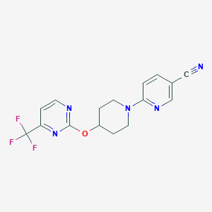 molecular formula C16H14F3N5O B2639927 6-[4-[4-(Trifluoromethyl)pyrimidin-2-yl]oxypiperidin-1-yl]pyridine-3-carbonitrile CAS No. 2380176-59-8