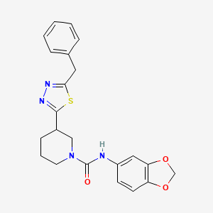 molecular formula C22H22N4O3S B2639962 N-(benzo[d][1,3]dioxol-5-yl)-3-(5-benzyl-1,3,4-thiadiazol-2-yl)piperidine-1-carboxamide CAS No. 1203046-52-9