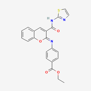 molecular formula C22H17N3O4S B2639990 ethyl 4-{[(2Z)-3-(1,3-thiazol-2-ylcarbamoyl)-2H-chromen-2-ylidene]amino}benzoate CAS No. 1327173-00-1