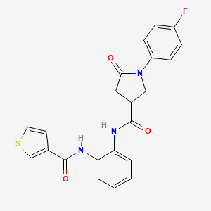 molecular formula C22H18FN3O3S B2639995 1-(4-氟苯基)-5-氧代-N-(2-(噻吩-3-甲酰胺)苯基)吡咯烷-3-甲酰胺 CAS No. 1207029-08-0