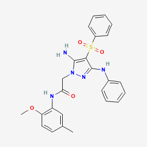 molecular formula C25H25N5O4S B2639998 2-(5-氨基-3-(苯氨基)-4-(苯磺酰基)-1H-吡唑-1-基)-N-(2-甲氧基-5-甲苯基)乙酰胺 CAS No. 1019098-72-6
