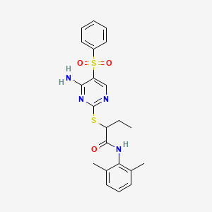 molecular formula C22H24N4O3S2 B2639999 2-((4-amino-5-(phenylsulfonyl)pyrimidin-2-yl)thio)-N-(2,6-dimethylphenyl)butanamide CAS No. 894946-44-2