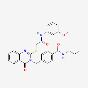 molecular formula C28H28N4O4S B2640009 4-((2-((2-((3-methoxyphenyl)amino)-2-oxoethyl)thio)-4-oxoquinazolin-3(4H)-yl)methyl)-N-propylbenzamide CAS No. 1115360-06-9