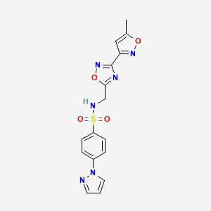molecular formula C16H14N6O4S B2640031 N-((3-(5-methylisoxazol-3-yl)-1,2,4-oxadiazol-5-yl)methyl)-4-(1H-pyrazol-1-yl)benzenesulfonamide CAS No. 1903784-74-6