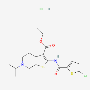 molecular formula C18H22Cl2N2O3S2 B2640032 Ethyl 2-(5-chlorothiophene-2-carboxamido)-6-isopropyl-4,5,6,7-tetrahydrothieno[2,3-c]pyridine-3-carboxylate hydrochloride CAS No. 1330311-68-6
