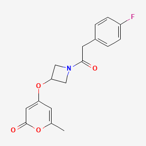 molecular formula C17H16FNO4 B2640036 4-((1-(2-(4-fluorophenyl)acetyl)azetidin-3-yl)oxy)-6-methyl-2H-pyran-2-one CAS No. 1798678-02-0