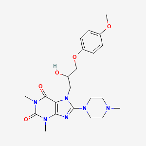 molecular formula C22H30N6O5 B2640038 7-(2-hydroxy-3-(4-methoxyphenoxy)propyl)-1,3-dimethyl-8-(4-methylpiperazin-1-yl)-1H-purine-2,6(3H,7H)-dione CAS No. 333755-40-1