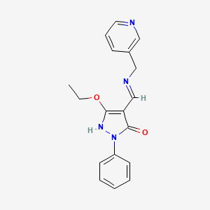 molecular formula C18H18N4O2 B2640043 5-乙氧基-2-苯基-4-{[(3-吡啶基甲基)氨基]亚甲基}-2,4-二氢-3H-吡唑-3-酮 CAS No. 338751-01-2