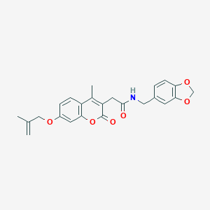 molecular formula C24H23NO6 B264007 N-(1,3-benzodioxol-5-ylmethyl)-2-{4-methyl-7-[(2-methyl-2-propenyl)oxy]-2-oxo-2H-chromen-3-yl}acetamide 