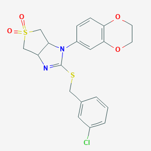 molecular formula C20H19ClN2O4S2 B264008 2-[(3-chlorobenzyl)sulfanyl]-1-(2,3-dihydro-1,4-benzodioxin-6-yl)-3a,4,6,6a-tetrahydro-1H-thieno[3,4-d]imidazole 5,5-dioxide 